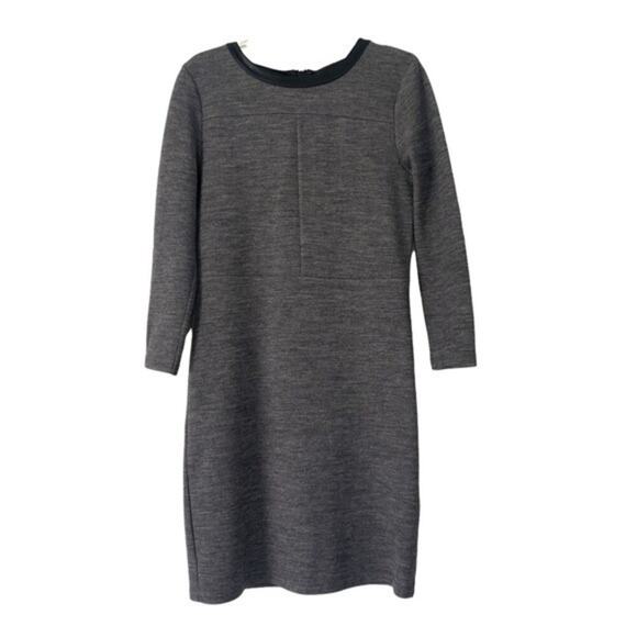 J Brand Long Sleeve Wool Dress with Genuine Leather Trim Gray Black Size Medium - Picture 1 of 12